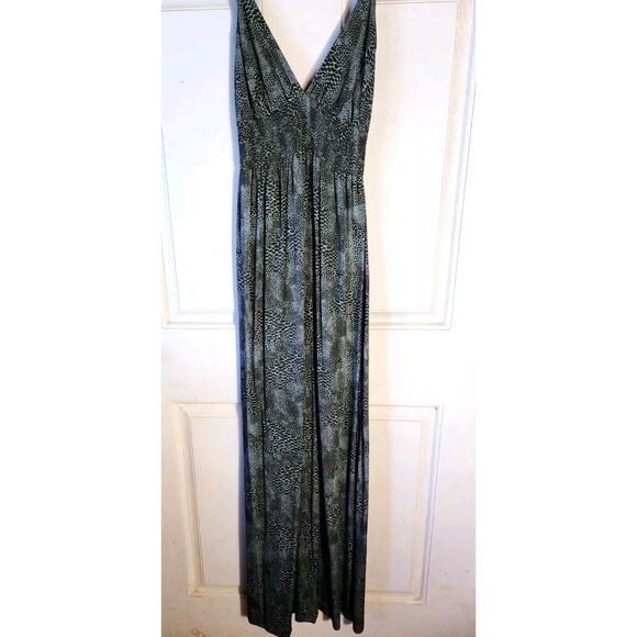 KHUSH Effortless Chic Lumiere Maxi Dress Blue Animal Print Small Double Slit - Picture 10 of 10
